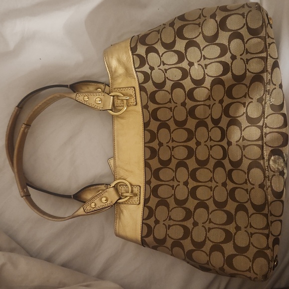 Coach Gold and Brown Signature Tote Bag REHAB BAG VGUC - Picture 7 of 11